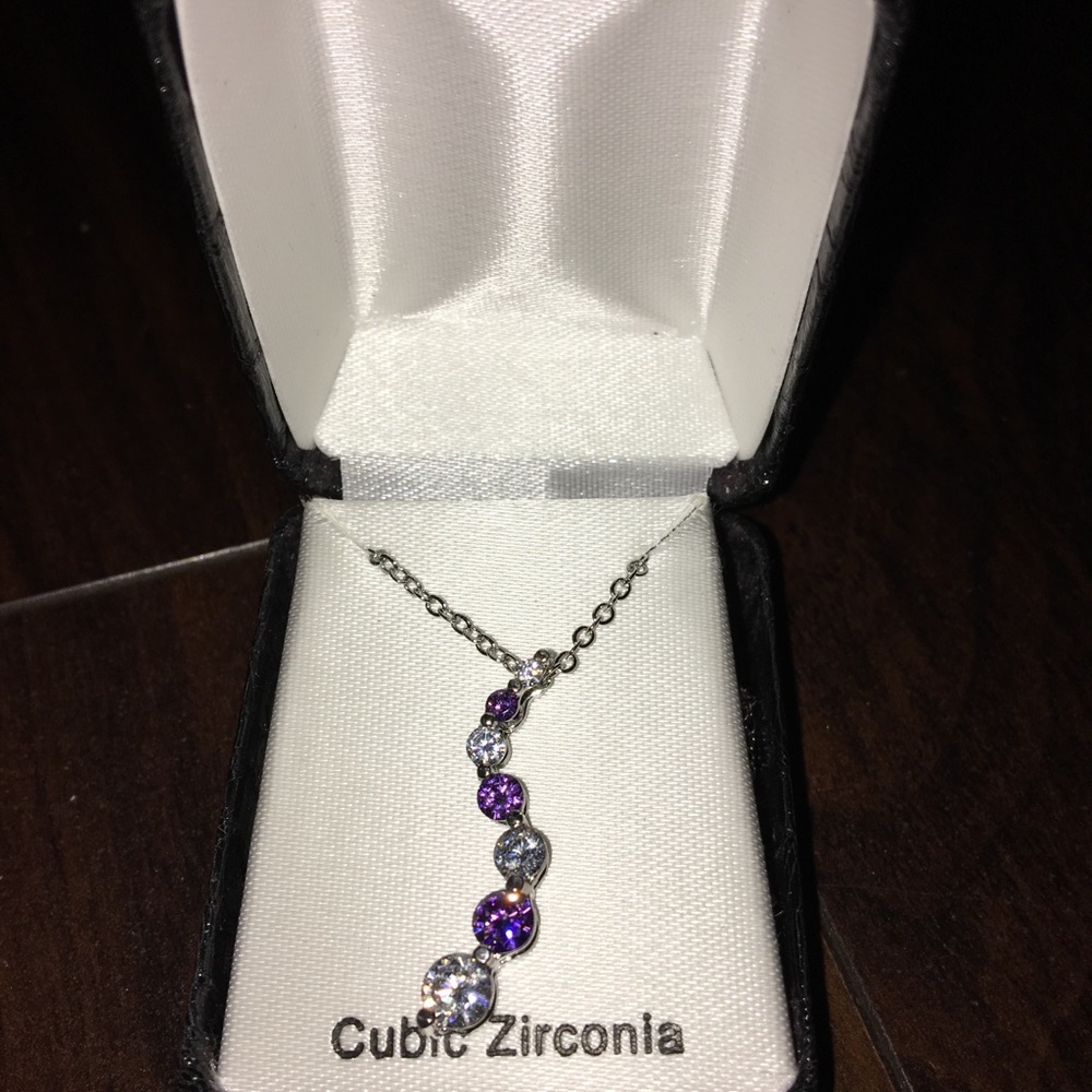 Purple gem and crystal necklace